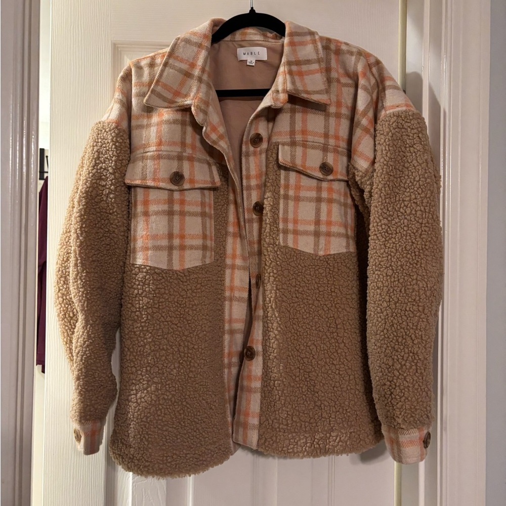 Orange and teddy multi colored shacket - Picture 2 of 6